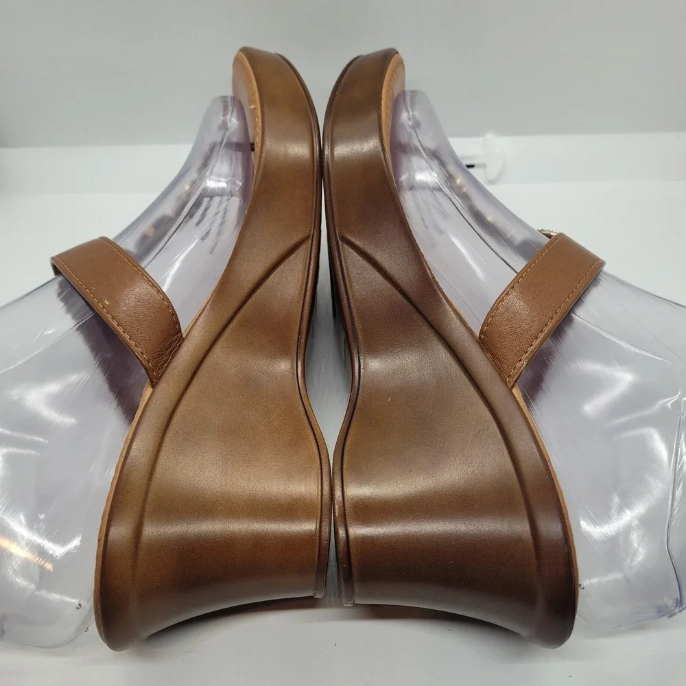 Italian Shoe Makers Women SZ 8.5 Brown Wedge Slip Ons Circles of Rhinestones